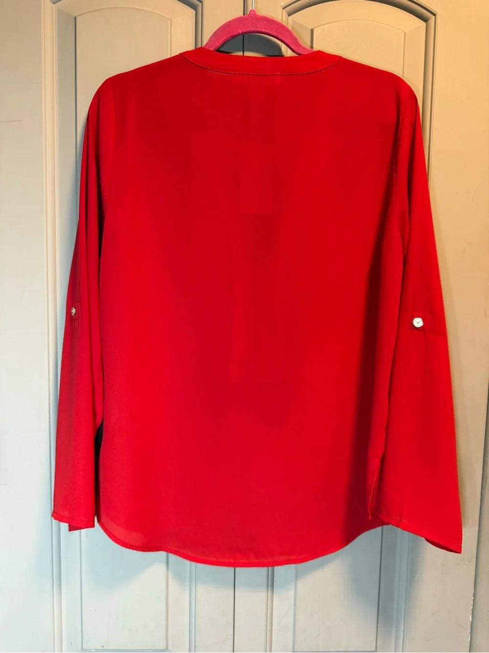 Michael Kors Bright Red Zip-Pocket Long Sleeve Blouse - Picture 4 of 5